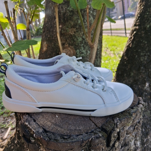 🔥New Sperry Kids Size 13M Pier Wave White shoes hot pink accents - Picture 6 of 8